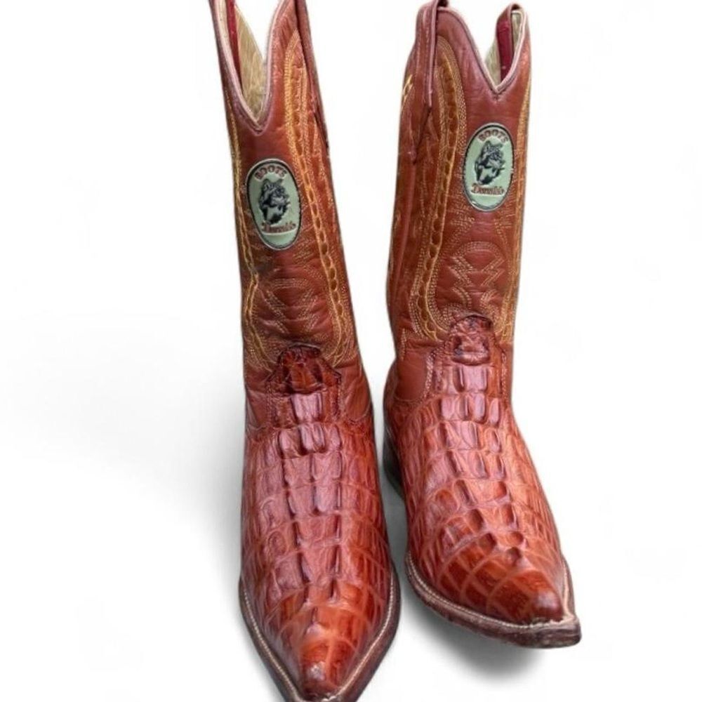 Denaldo Western Boots – Handmade Mexico. Brown Croc-Embossed Leather Mens 7.5